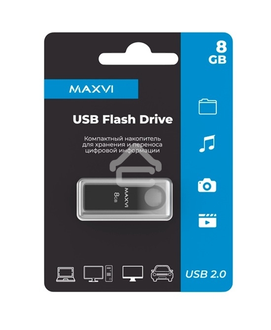 Флешка USB R/W Maxvi MK 8GB USB 2.0 dark-grey, монолит, металл