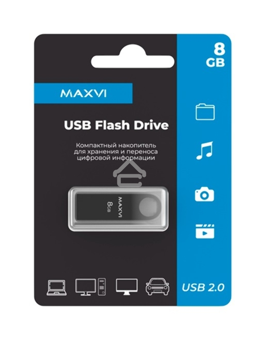 Флеш диск Maxvi MK 8GB USB 2.0 dark-grey, монолит, металл