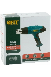 Фен технический FIT 80611  2000 Вт; 60/400/600 °C; 300/500/500 л/мин; рез. накл.; короб.