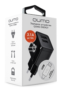 Сетевое зарядное устройство Qumo Energy (Charger 0062), 2 USB, 3.1A, Micro USB cable, черный