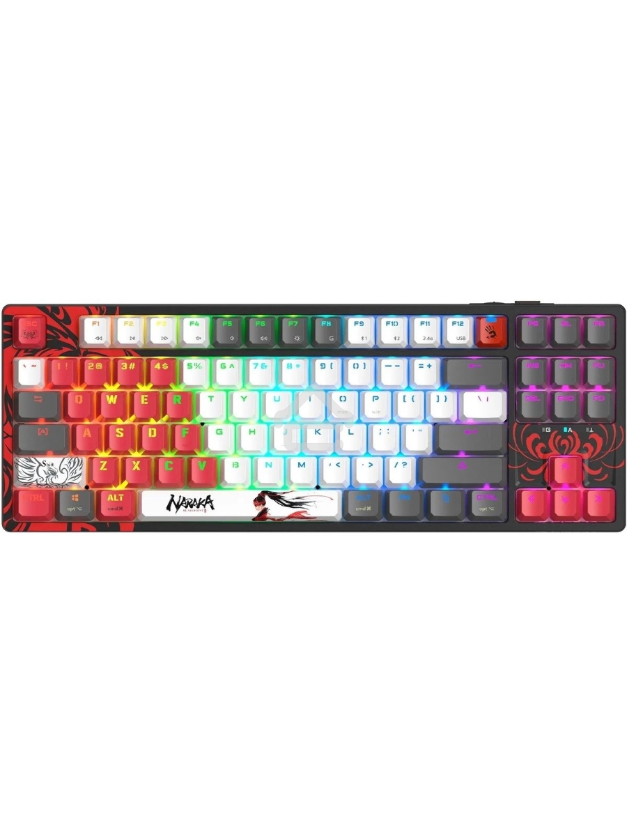 Клавиатура A4Tech Bloody WS87 Naraka беспроводная USB, Bluetooth/Радиоканал черный/красный
