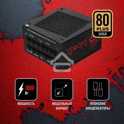 Блок питания Bloody BD-PS1000G, 1000Вт, 80 PLUS Gold, 140мм, модульный, черный