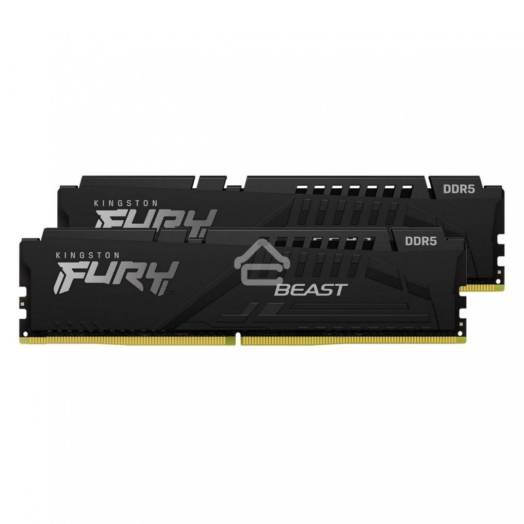 Оперативная память Kingston Fury Beast, DDR5, 64Gb (2x32Gb), 6000MHz, CL36, DIMM, с радиатором, черный
