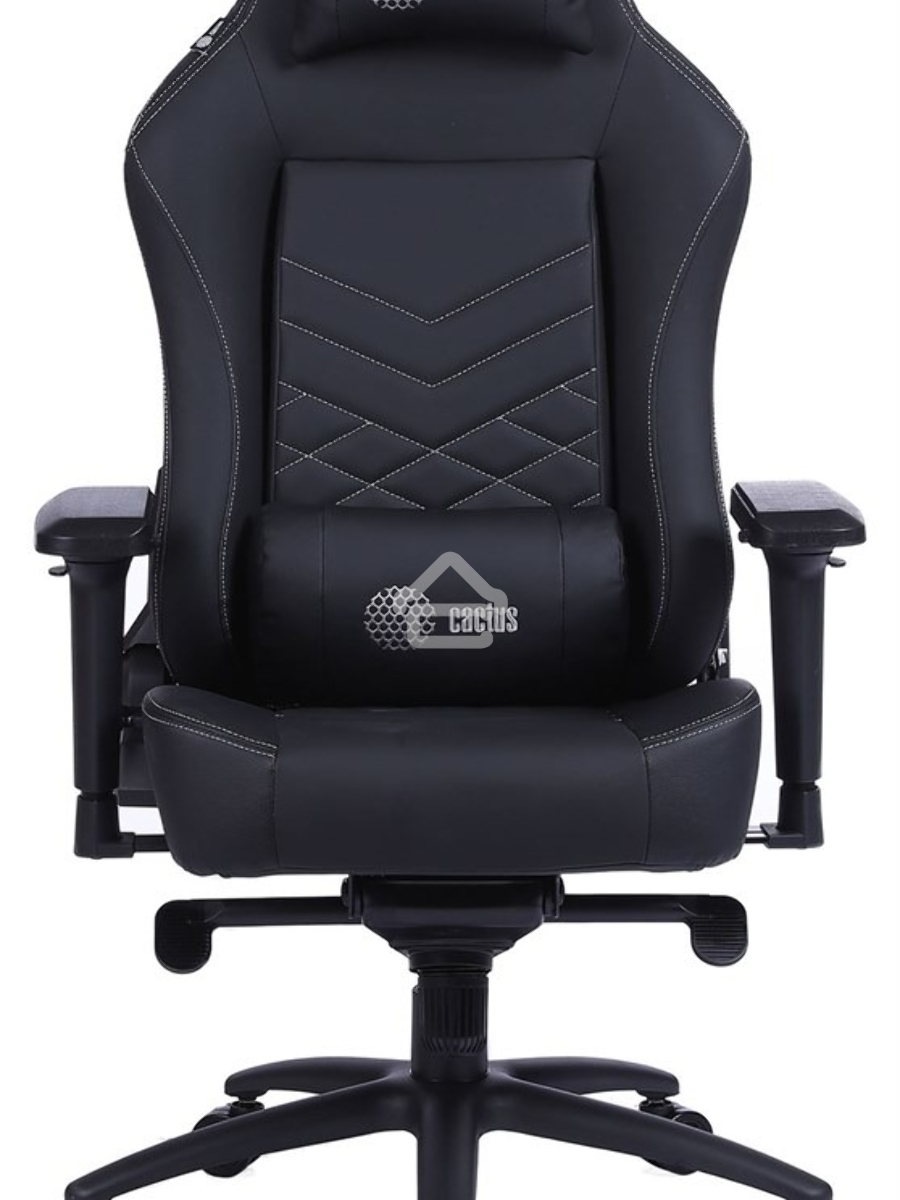 Кресло игровое Cactus CS-CHR-0112BL черный, сиденье черный, эко.кожа, с подголов. крестовина металл, пластик черный