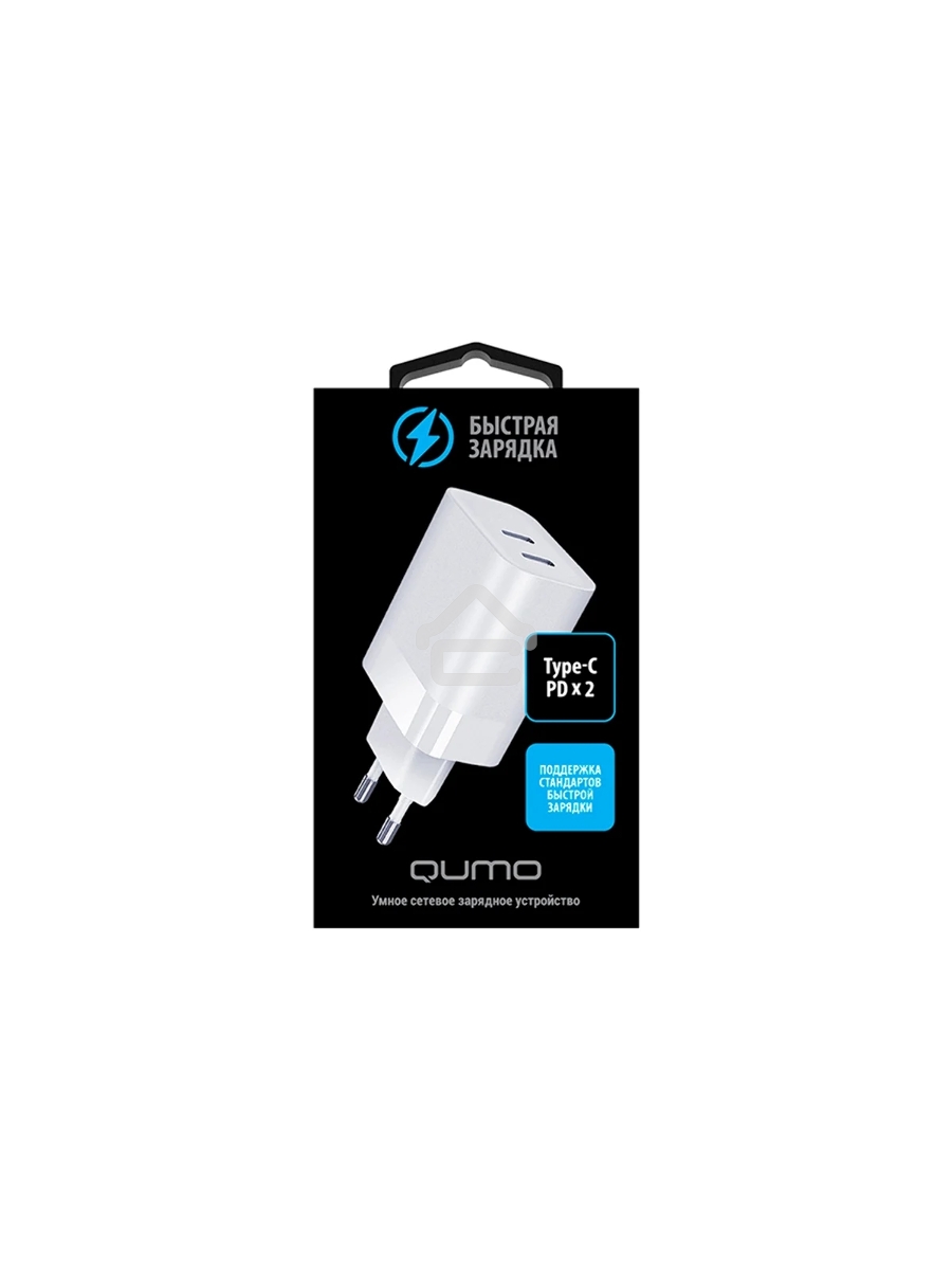 СЗУ Qumo Energy  PD 35W (Charger 0074), два порта: Type-C PD + Type-C PD,  белый