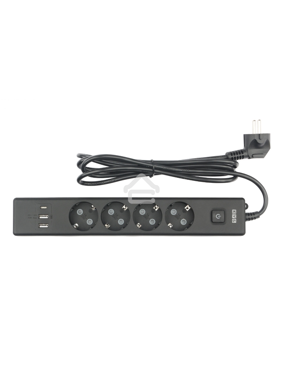 Бытовой удлинитель PowerCube, 4р с/з вык.,3USB, 3500 Вт, 16А, 1.9 м, 3*1,0 (черный) PC-7B-2M