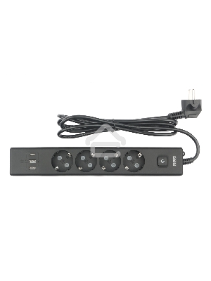 Бытовой удлинитель PowerCube, 4р с/з вык.,3USB, 3500 Вт, 16А, 1.9 м, 3*1,0 (черный) PC-7B-2M