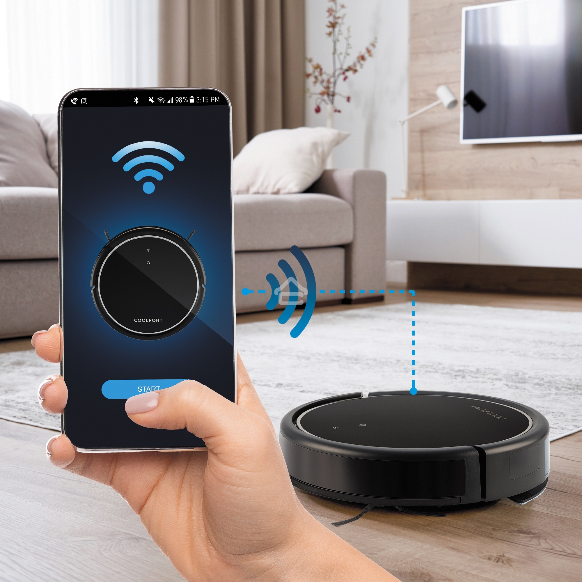 Робот-пылесос Coolfort CF-3200 черный, 2600 мAч Li-Ion, уборка сухая/влажная, пылесборник контейнер 0.3 л