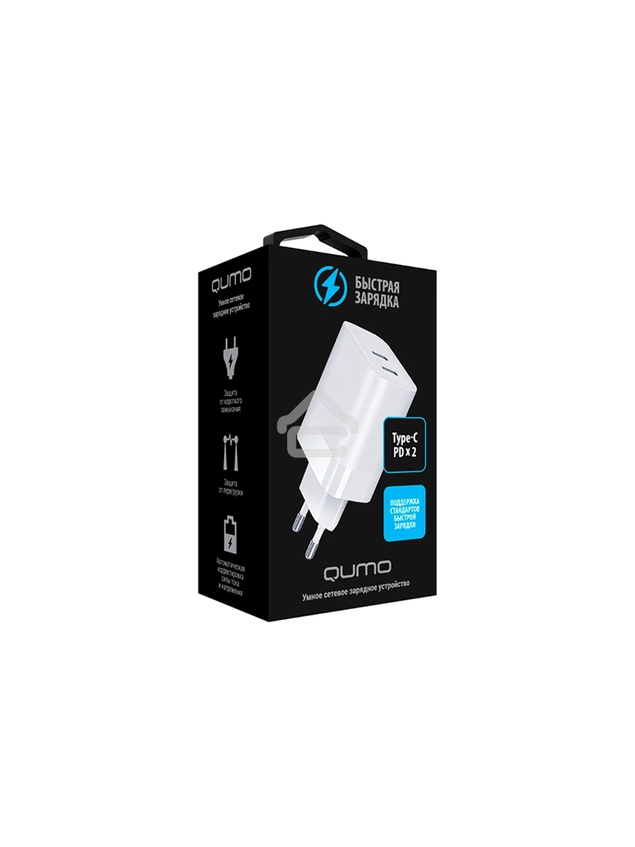 СЗУ Qumo Energy  PD 35W (Charger 0074), два порта: Type-C PD + Type-C PD,  белый