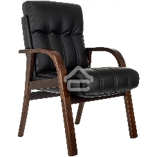 Кресло офисное Бюрократ T-9932W-CF-Eco черный, эко.кожа, на ножках, дерево