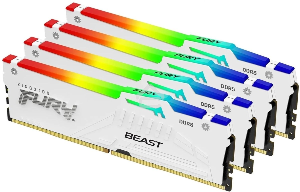 Оперативная память Kingston Fury Beast, DDR5, 128GB (4x32 GB), 5200 MHz, CL40, радиатор, RGB, белый