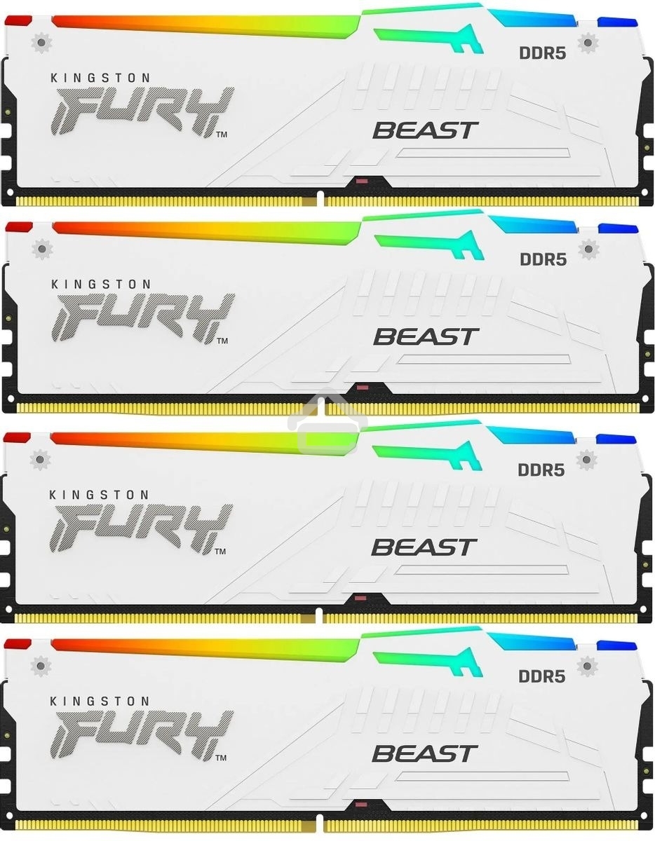 Оперативная память Kingston Fury Beast, DDR5, 128GB (4x32 GB), 5200 MHz, CL40, радиатор, RGB, белый