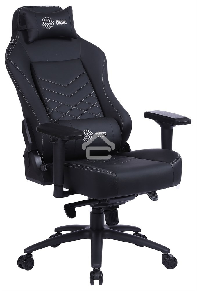 Кресло игровое Cactus CS-CHR-0112BL черный, сиденье черный, эко.кожа, с подголов. крестовина металл, пластик черный