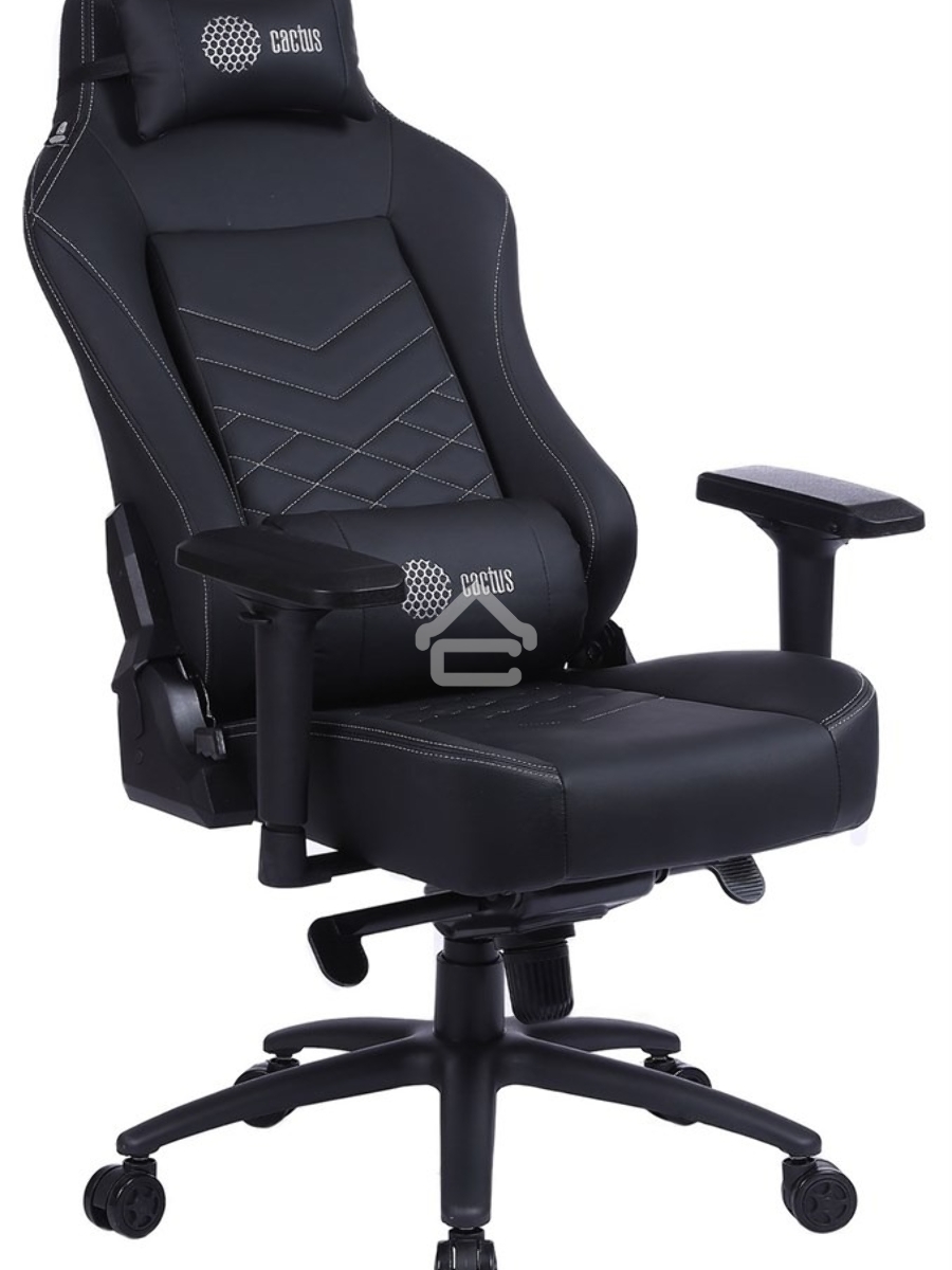 Кресло игровое Cactus CS-CHR-0112BL черный, сиденье черный, эко.кожа, с подголов. крестовина металл, пластик черный