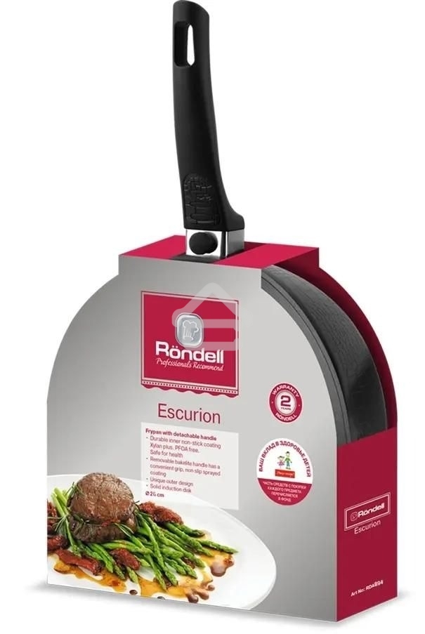 Сковорода Rondell Escurion RDA-894, 26см, съемная ручка, без крышки, черный