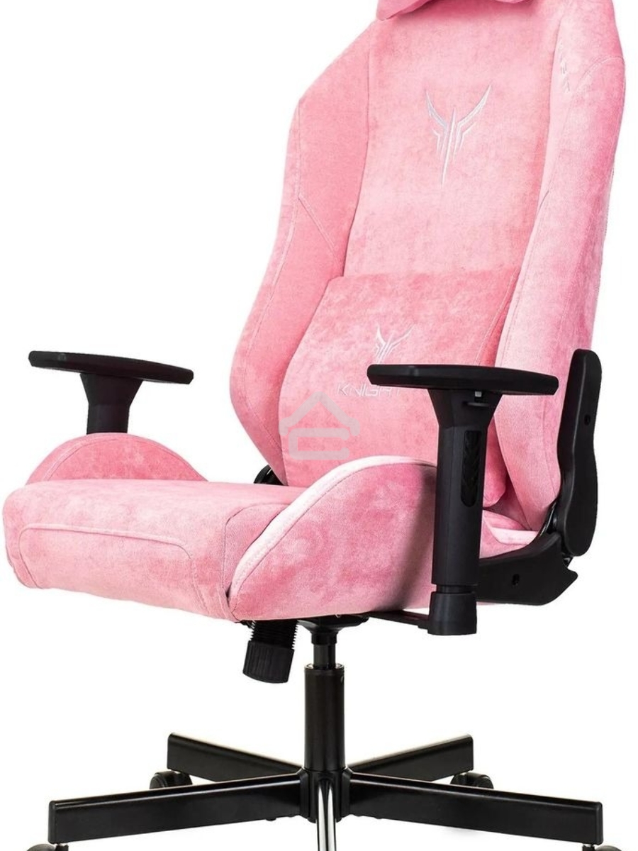 Кресло игровое Knight N1 Fabric розовый Velvet 36 с подголов. крестовина металл