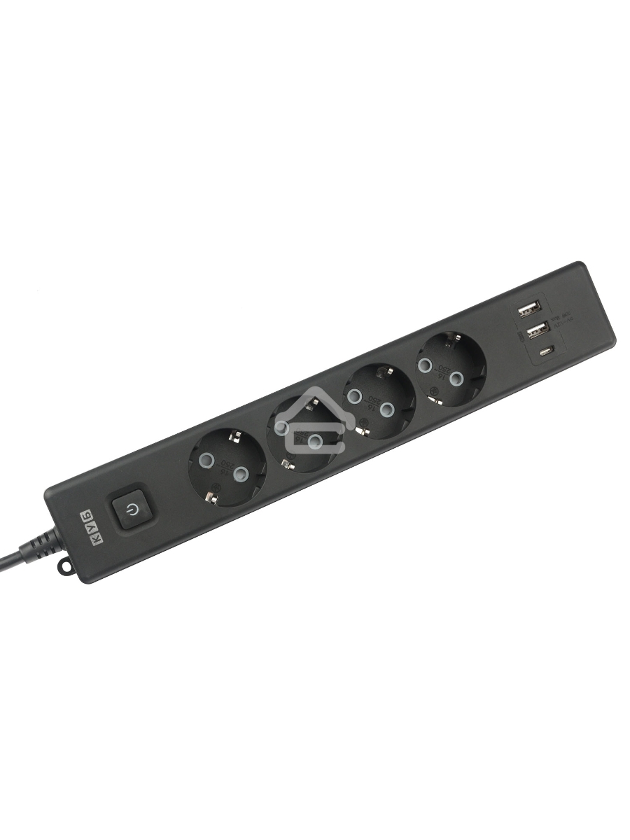 Бытовой удлинитель PowerCube, 4р с/з вык.,3USB, 3500 Вт, 16А, 1.9 м, 3*1,0 (черный) PC-7B-2M