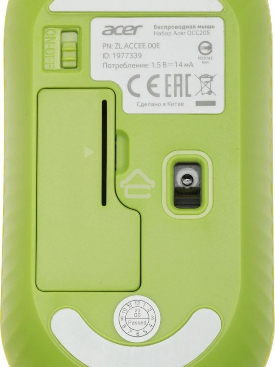 Клавиатура + мышь Acer OCC205 беспроводной USB, 1200 dpi, зеленый/желтый