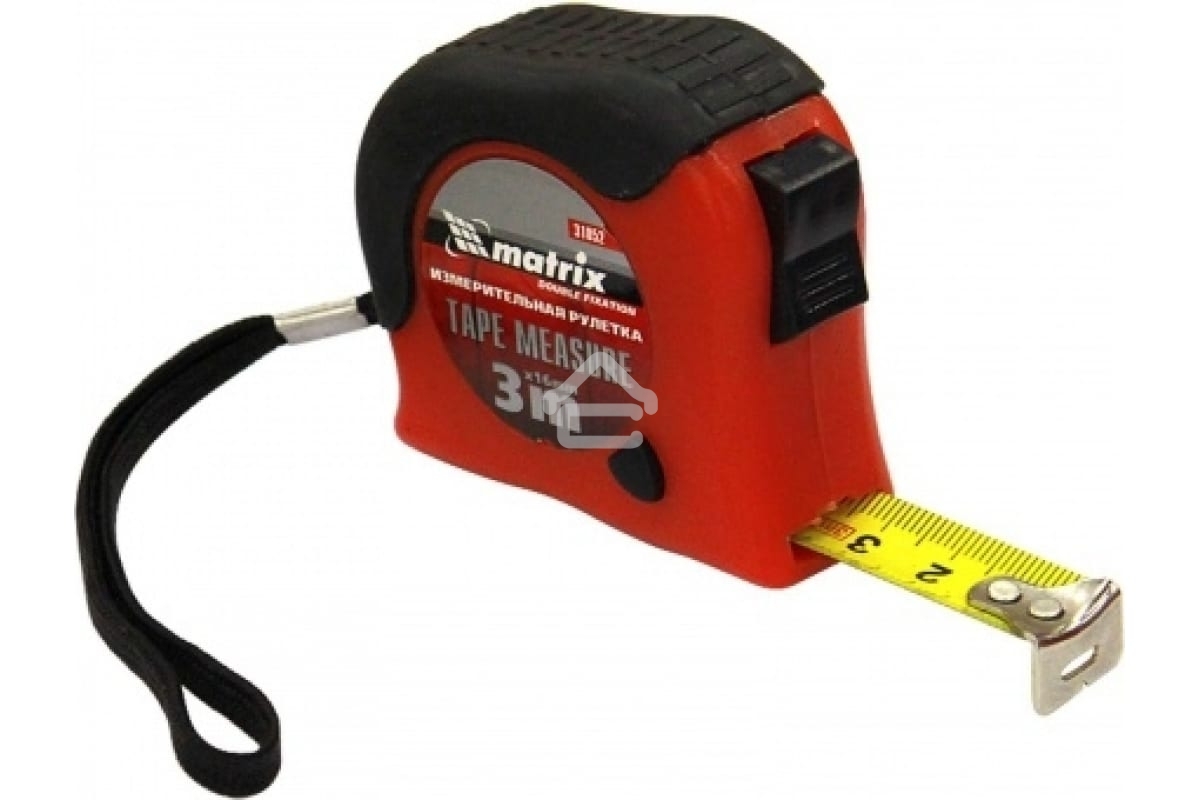 Рулетка Matrix Double fixation, 3 м х 16 мм, обрезиненный корпус, двойная плавная фиксация