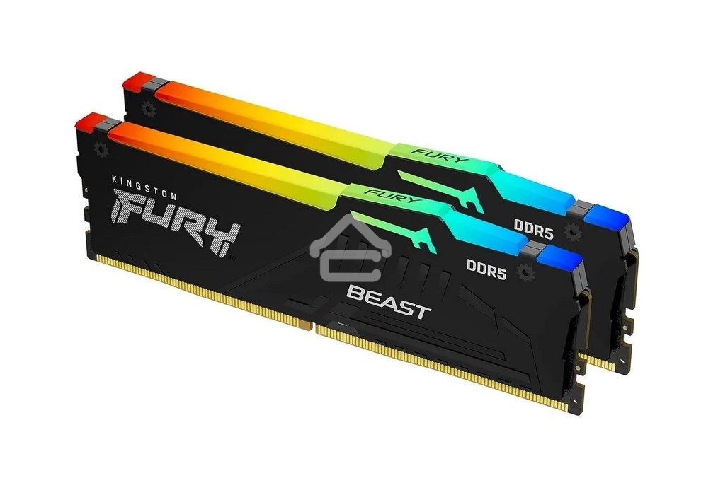 Оперативная память Kingston Fury Beast, DDR5, 64GB (2x32GB), 5600MHz, CL40, DIMM, с радиатором, RGB, черный