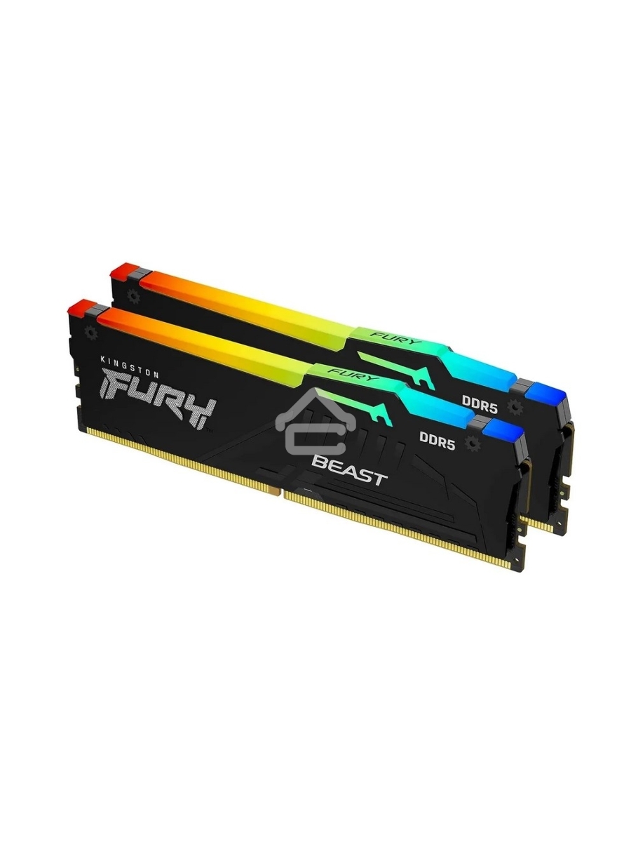 Оперативная память Kingston Fury Beast, DDR5, 64GB (2x32GB), 5600MHz, CL40, DIMM, с радиатором, RGB, черный