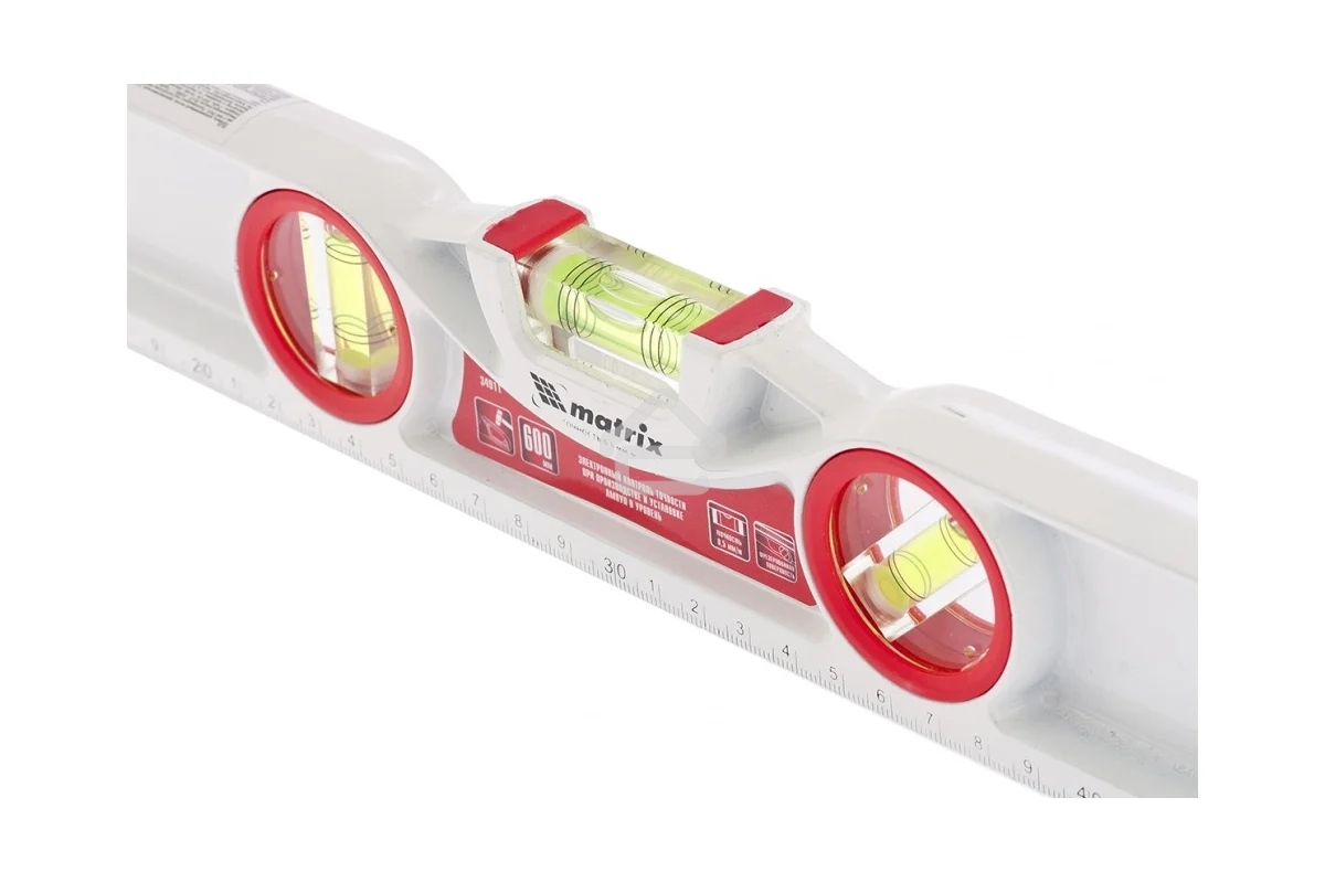 Уровень алюминиевый Matrix литой, фрезерованный, 3 глазка, две ударные площадки, 600 мм