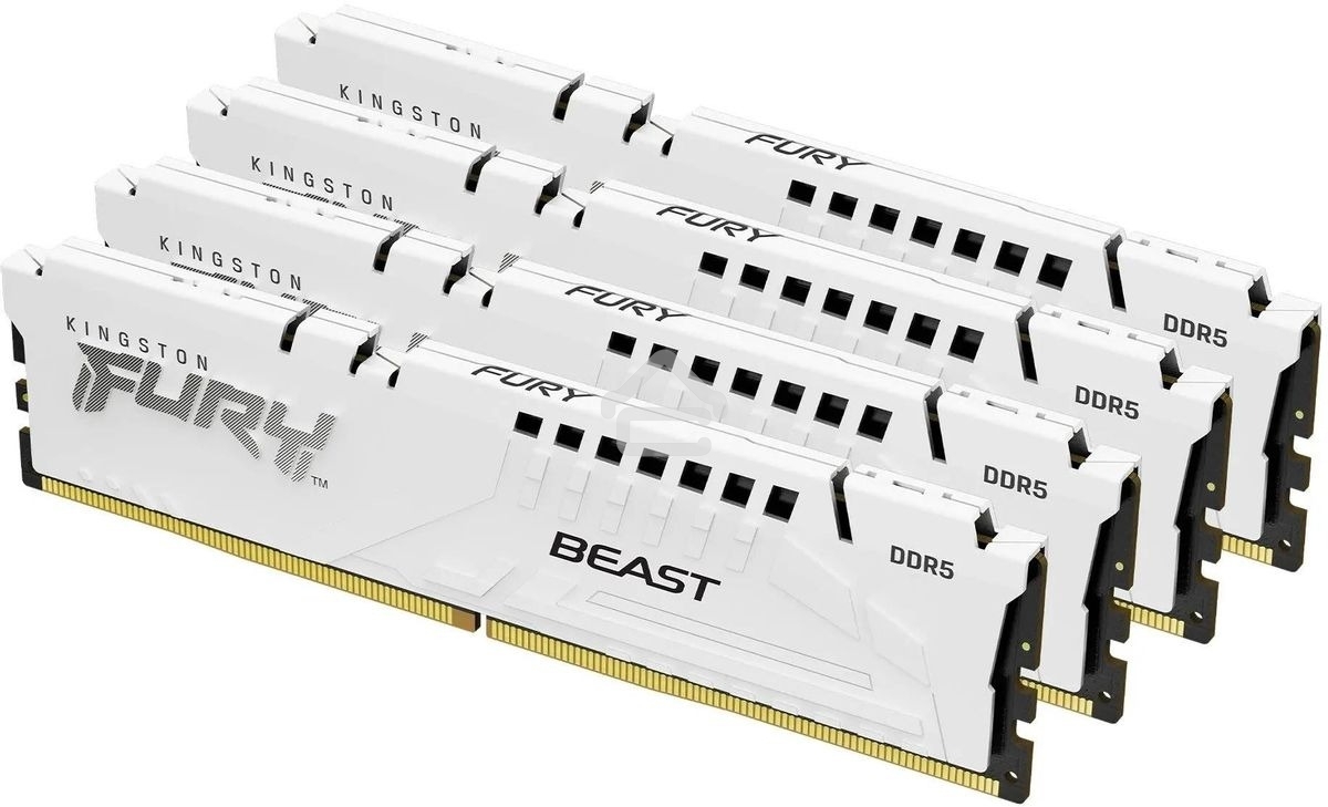 Оперативная память Kingston Fury Beast, DDR5, 64Gb (4x16 Gb), 6000 MHz, CL40, DIMM, радиатор, белый