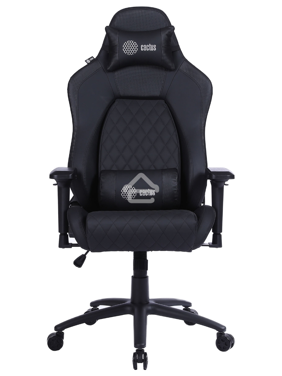 Кресло игровое Cactus CS-CHR-130 черный, сиденье черный, эко.кожа, с подголов. крестовина металл, пластик черный