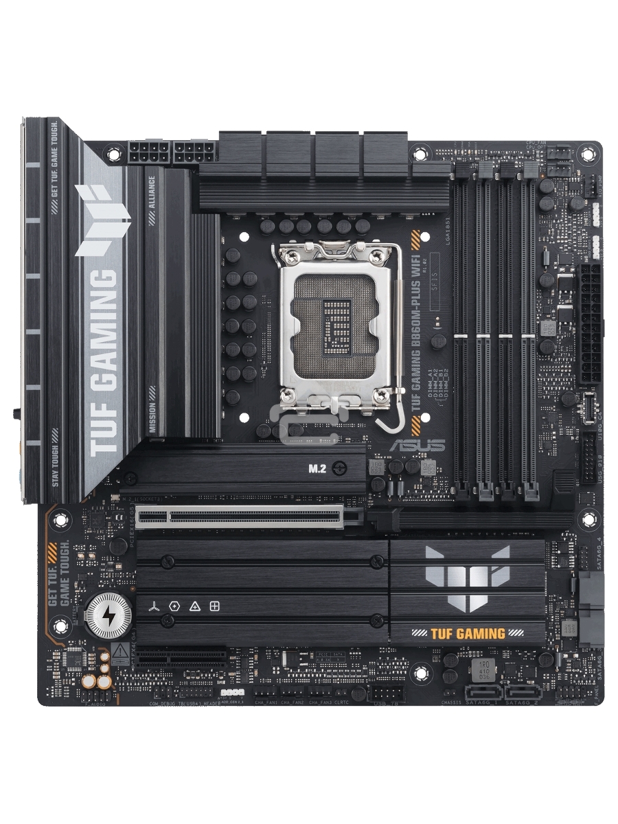 Материнская плата ASUS TUF GAMING B860M-PLUS WIFI, LGA 1851, Intel B860, 4xDDR5, 4xSATA, 3xM.2, 1xPCIe 5.0 x16, 1xPCIe x4, 1xUSB-C, 4xUSB-A 3.2 Gen 1, 2xUSB-A 3.2 Gen 2, 1xHDMI, 1xDP, 1x2.5Gb LAN, 7.1, mATX