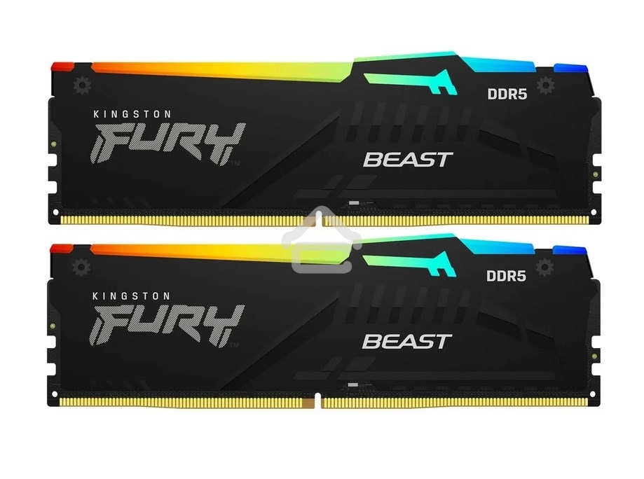 Оперативная память Kingston Fury Beast, DDR5, 64GB (2x32GB), 5600MHz, CL40, DIMM, с радиатором, RGB, черный
