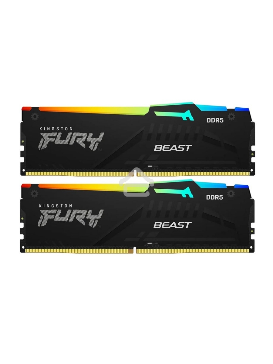Оперативная память Kingston Fury Beast, DDR5, 64GB (2x32GB), 5600MHz, CL40, DIMM, с радиатором, RGB, черный