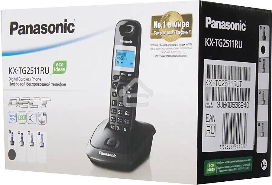 Телефон беспроводной (DECT) Panasonic KX-TG2511RUT (титан) АОН, Caller ID,спикерфон на трубке,переход в Эко режим одним нажатием
