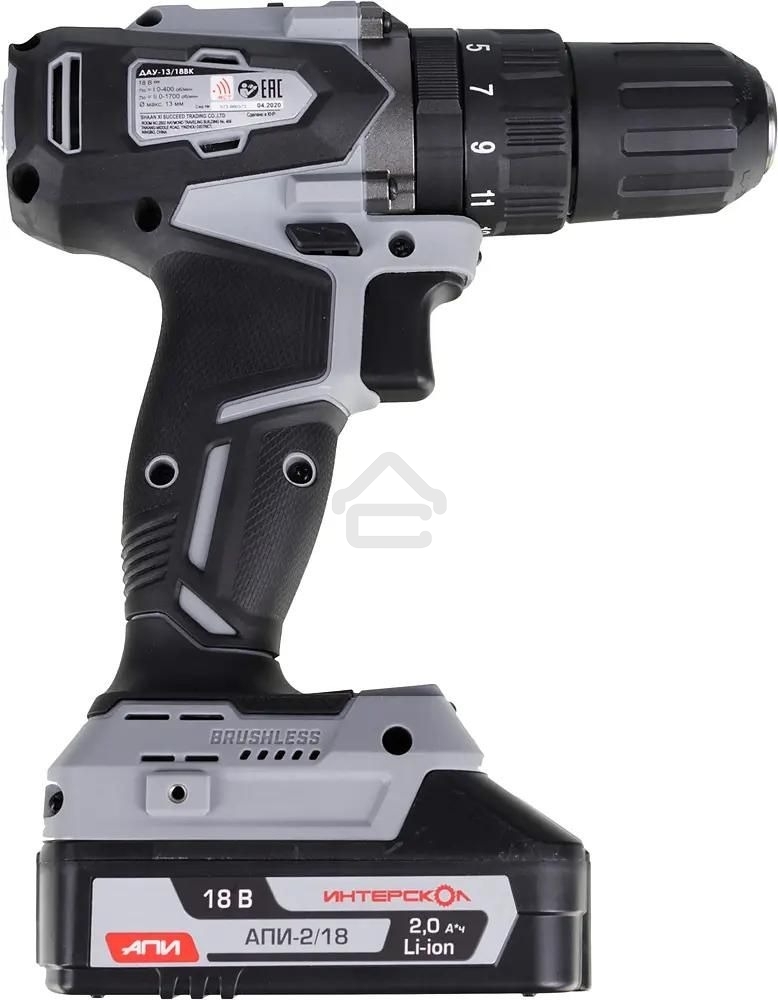 Дрель-шуруповерт аккумуляторная ИНТЕРСКОЛ ДАУ-13/18ВК, Аккумуляторный, 18В, 2 АКБ, Ударный, Кейс