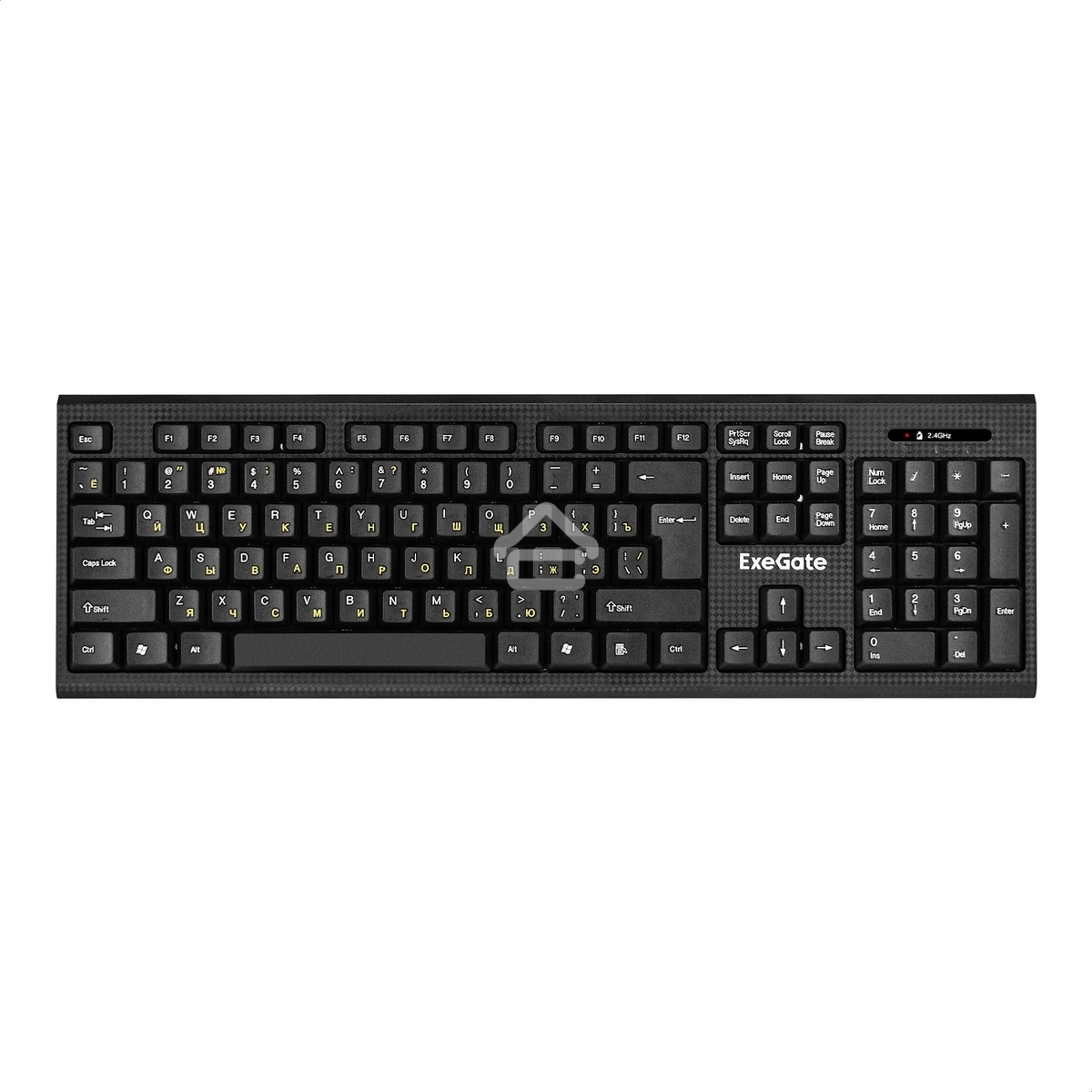 Комплект беспроводной ExeGate Professional Standard Combo MK280 (клавиатура полноразмерная влагозащищенная 104кл. + мышь оптическая 1000dpi, 3 кнопки и колесо прокрутки; USB, радиоканал 2,4 ГГц, радиус действия до 10м, черный, Color Box)