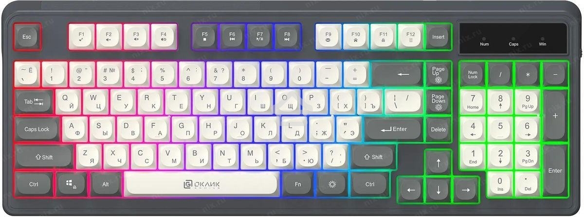 Клавиатура проводная Oklick 731G серый/белый USB for gamer LED