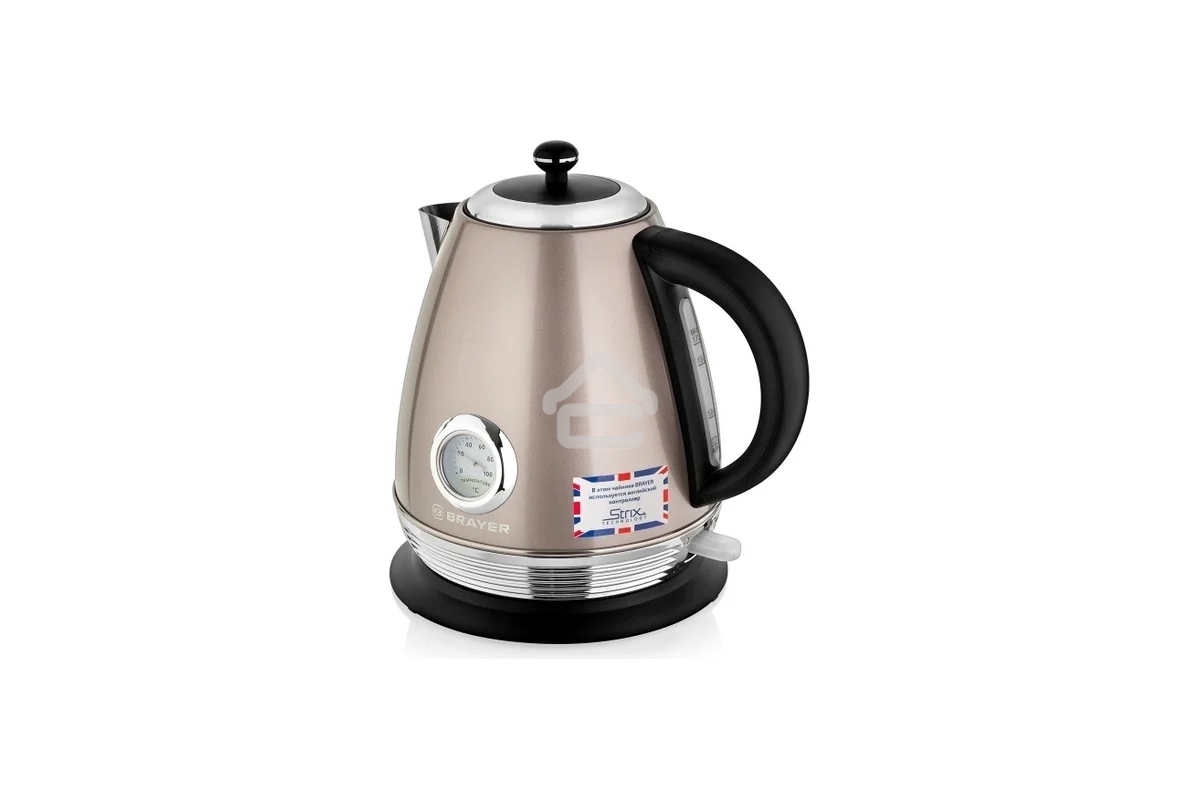 Чайник электрический BRAYER BR1007, 2200 Вт, 1,7 л, Strix, автоотключ, нержав.сталь, встроен.термом