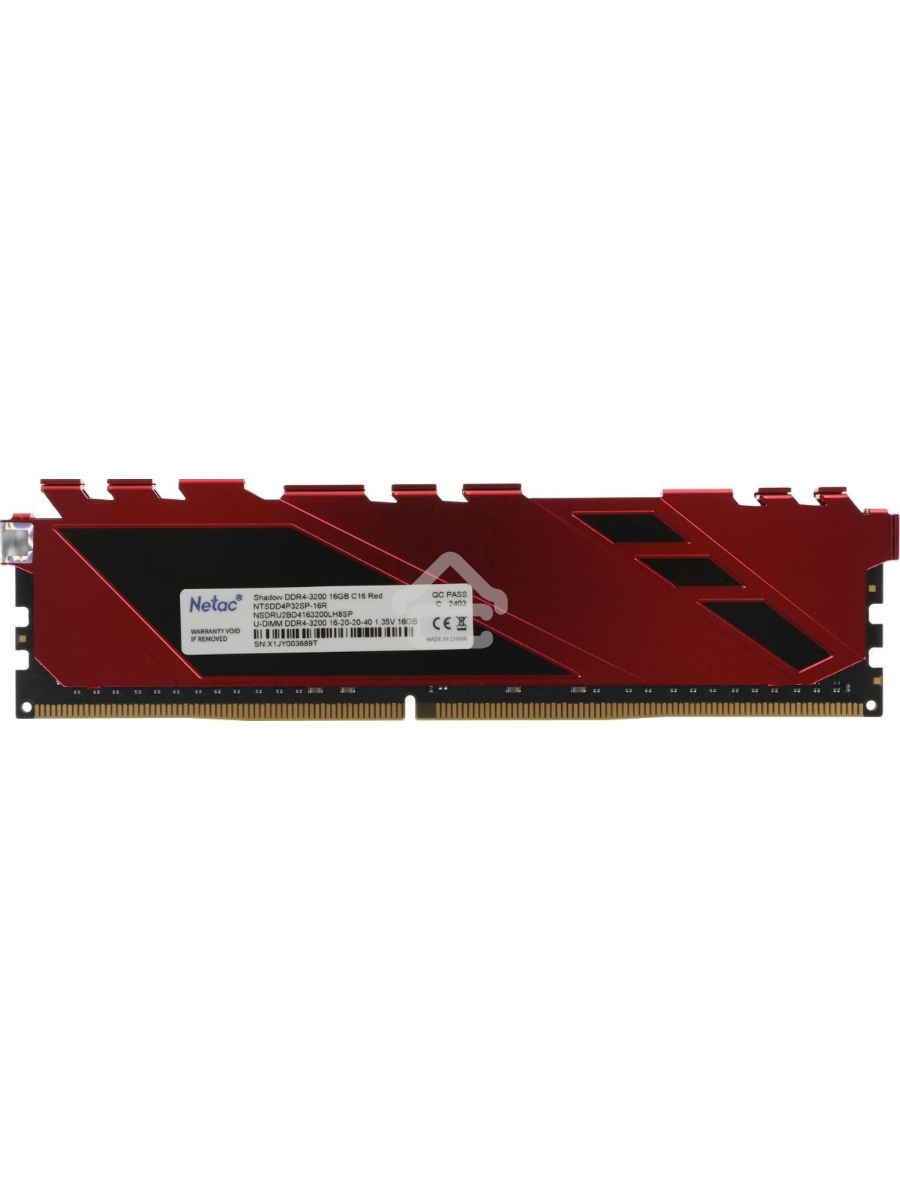 Оперативная память NETAC Shadow, DDR4, 16GB (1x16GB), 3200MHz, CL16, DIMM, с радиаторами, красный