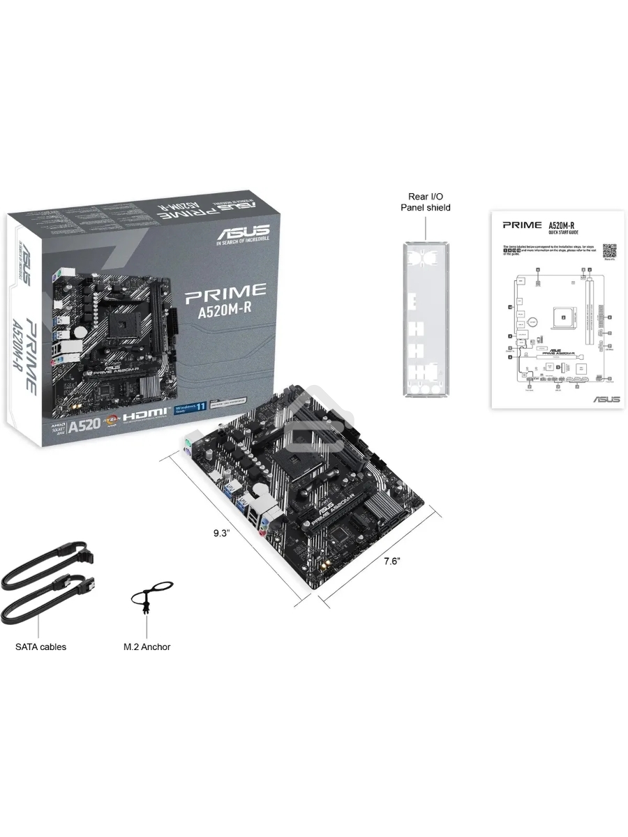Материнская плата ASUS PRIME A520M-R, AM4, AMD A520, 2xDDR4, 4xSATA, 1xM.2, 1xPCIe 3.0 x16, 1xPCIe x1, 1xHDMI, 1x 1Gb LAN, 2xUSB-A 2.0, 4xUSB-A 3.2 Gen 1, 3x3.5 мм, 7.1, mATX
