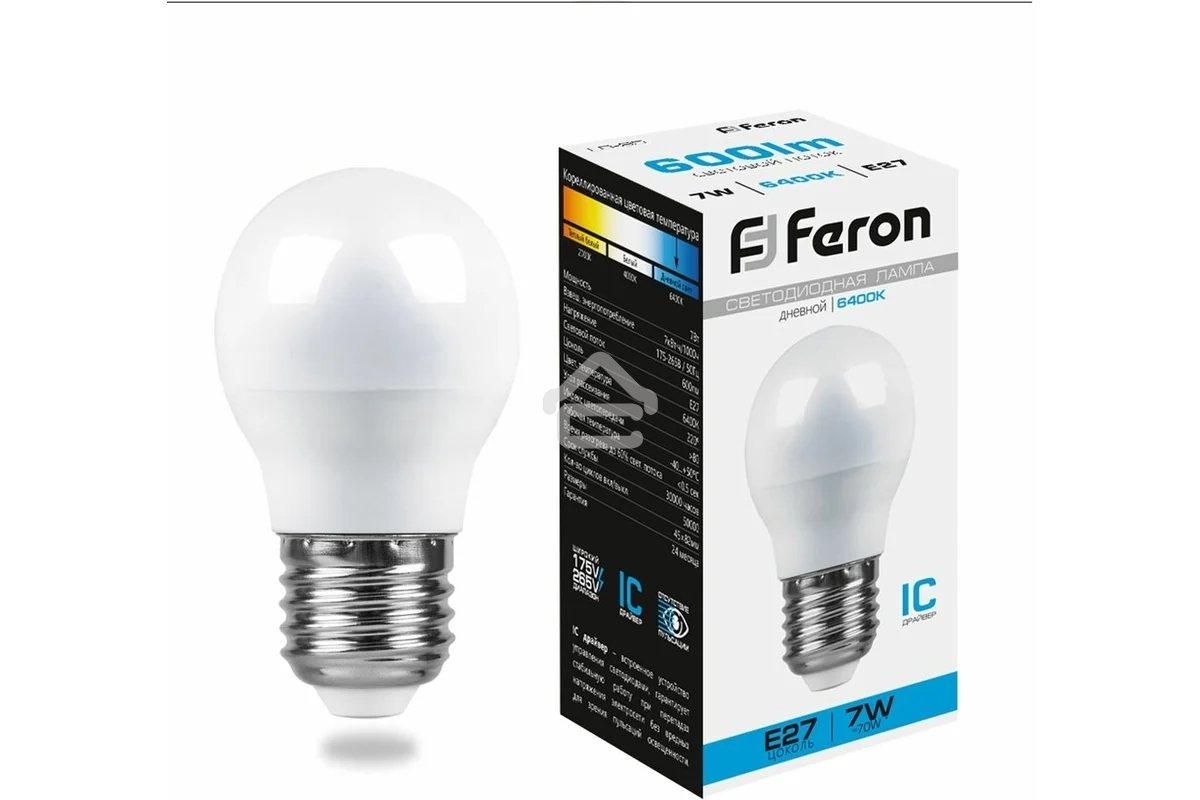 Лампа светодиодная Feron LB-95 7W 230V E27 6400K G45