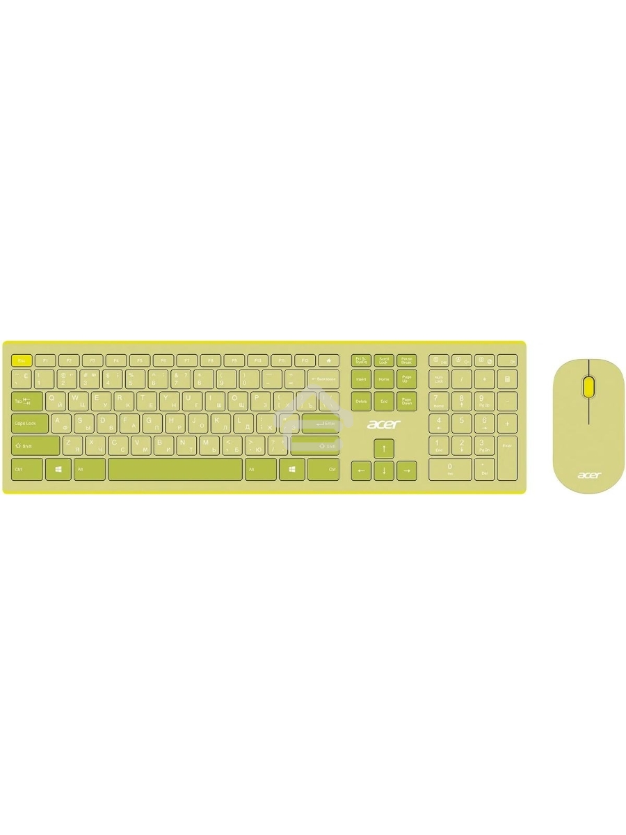 Клавиатура + мышь Acer OCC205 беспроводной USB, 1200 dpi, зеленый/желтый