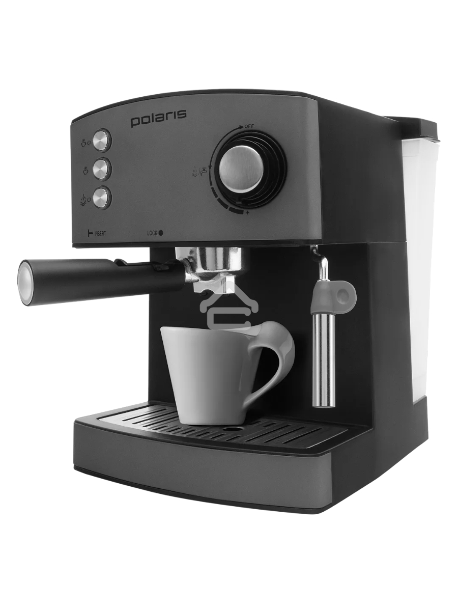 Кофеварка рожковая Polaris PCM 1527E Adore Crema серый, исп. кофе - молотый, 1.5 л, 850 Вт, 15 Бар.