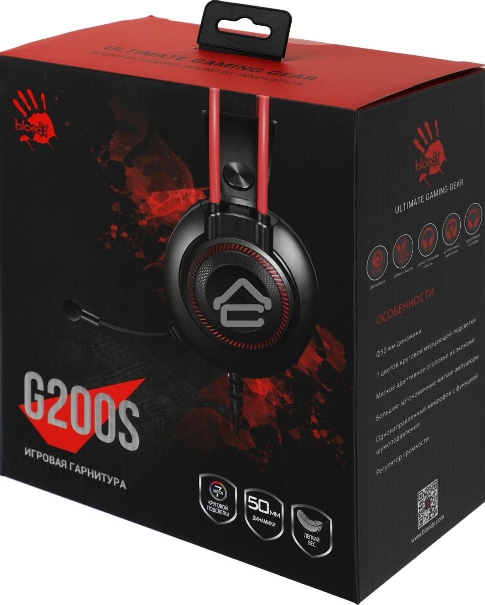 Наушники с микрофоном A4Tech Bloody G200S черный/красный 2м мониторные USB оголовье (G200S USB/ BLACK +RED)