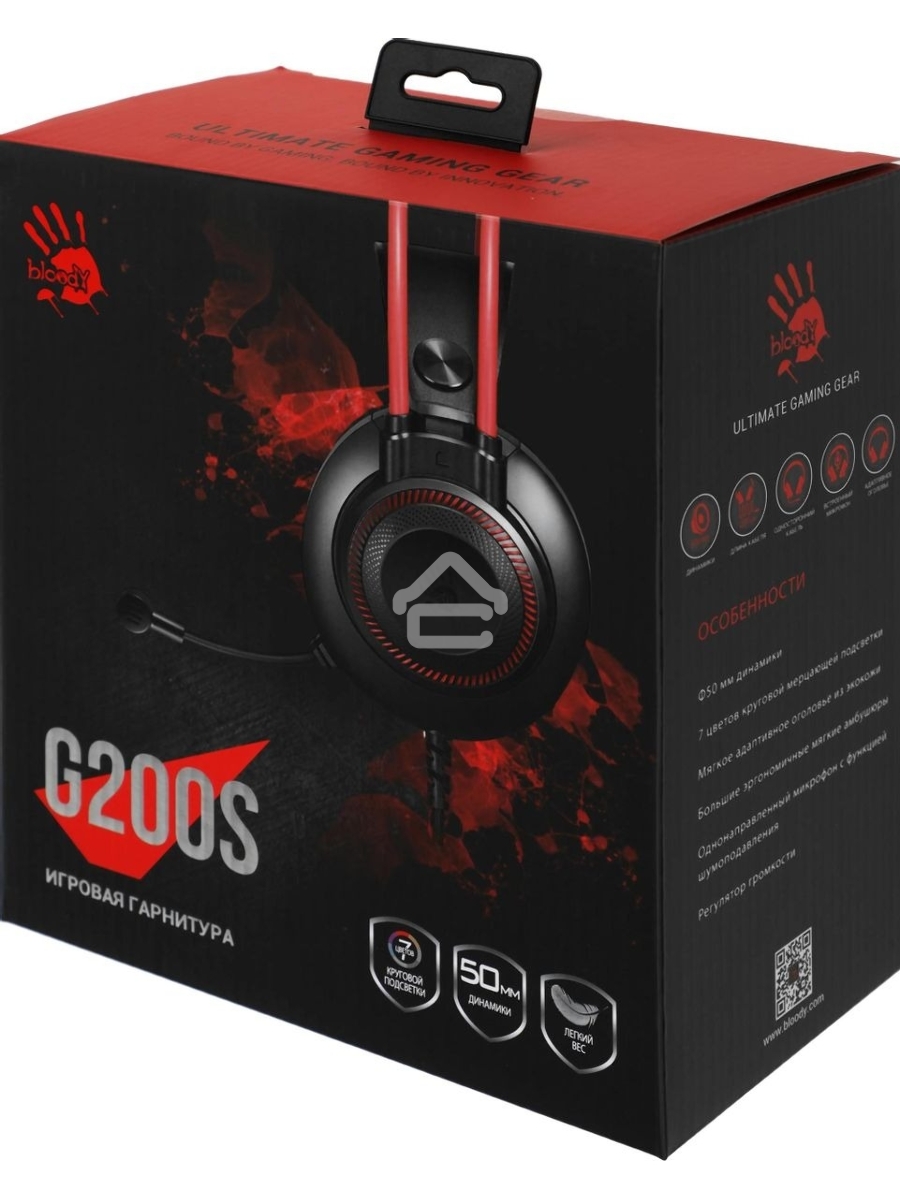 Наушники с микрофоном A4Tech Bloody G200S черный/красный 2м мониторные USB оголовье (G200S USB/ BLACK +RED)