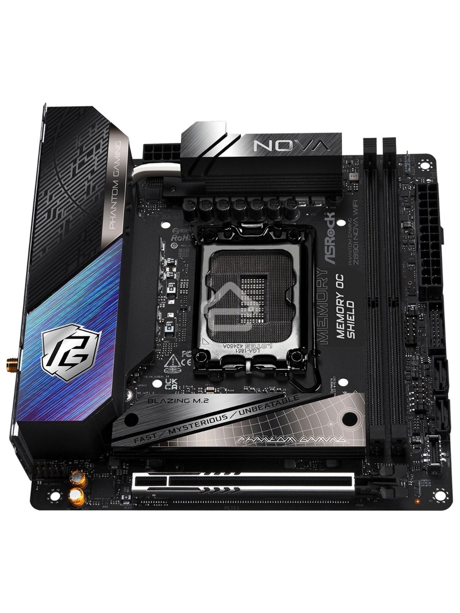 Материнская плата ASRock Z890I Nova WiFi, LGA 1851, Intel Z890, 2xDDR5, 2xSATA, 3xM.2, 1xPCIe 5.0 x16, 2xThunderbolt 4 Type-C, 6xUSB 3.2 Gen2, 2xUSB 3.2 Gen1, 2xUSB 2.0, 1xRJ-45, 1x5Gb LAN, 7.1, Mini-ITX