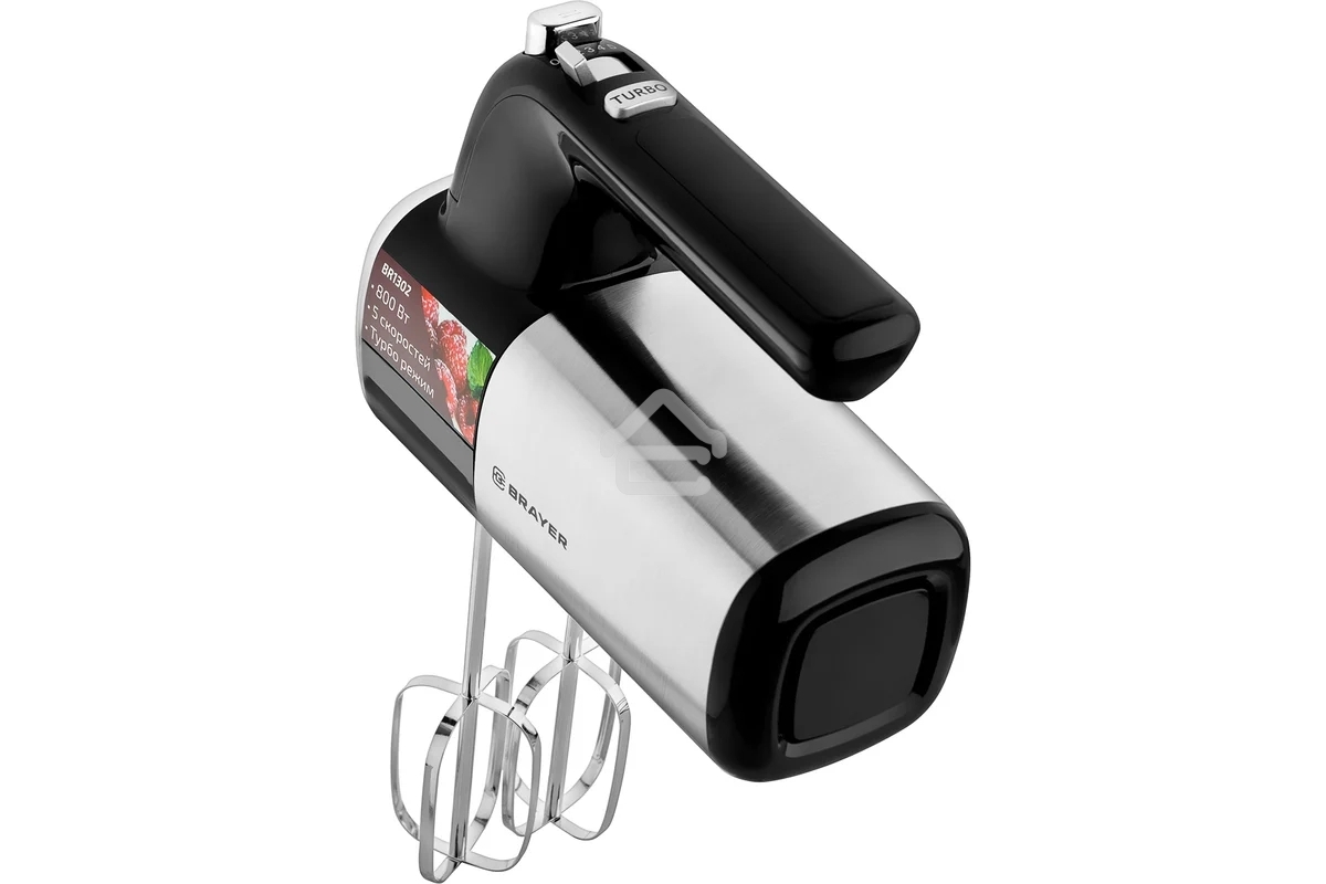 Миксер BRAYER, 800 Вт, 5 скор.реж, турбо,насад. венчики, насад для взбивания
