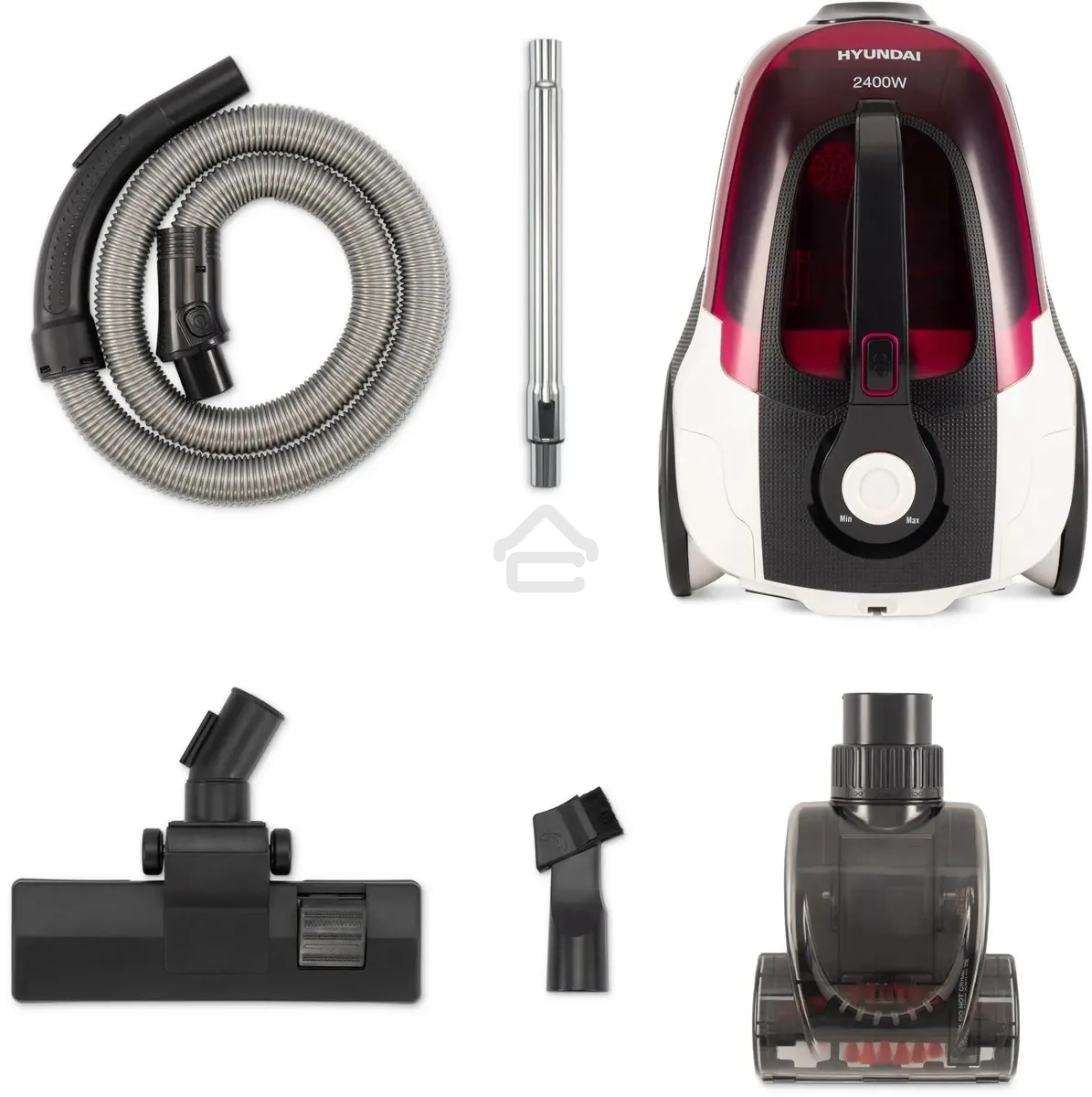 Пылесос Hyundai HYV-C3370 белый/красный, 380/2400 Вт, уборка сухая, пылесборник контейнер 3.5 л
