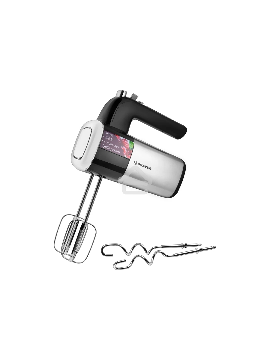 Миксер BRAYER, 800 Вт, 5 скор.реж, турбо,насад. венчики, насад для взбивания