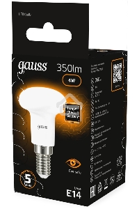 Лампа светодиодная Gauss R39 4Вт цок.:E14 рефлек. 220B св.свеч.бел.теп. (упак.:10шт) (106001104)