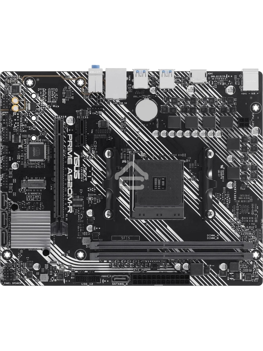 Материнская плата ASUS PRIME A520M-R, AM4, AMD A520, 2xDDR4, 4xSATA, 1xM.2, 1xPCIe 3.0 x16, 1xPCIe x1, 1xHDMI, 1x 1Gb LAN, 2xUSB-A 2.0, 4xUSB-A 3.2 Gen 1, 3x3.5 мм, 7.1, mATX