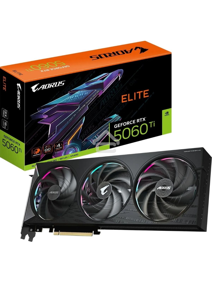 Видеокарта Gigabyte RTX5060Ti AORUS ELITE 16GB GDDR7 128bit 3xDP HDMI 3FAN RTL